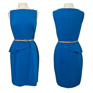 Antonio Melani Sz 8 Blue Sheath Sleeveless Half Peplum Professional Office